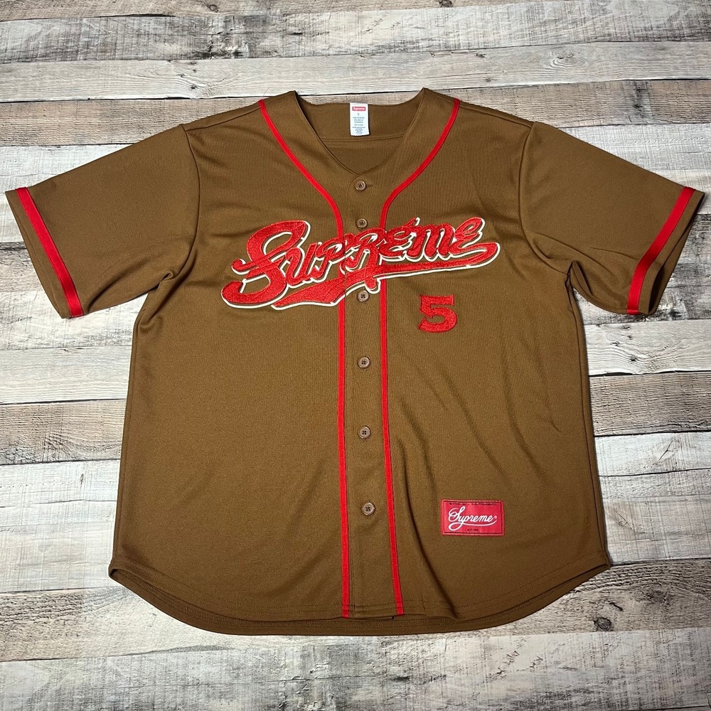 Supreme Jersey Adult Small Brown Button Up Embroidered Baseball Style Streetwear